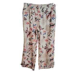 Briggs Womens XXL Tropical Leaf Print Linen Blend Wide Leg Pants Colorful Beach